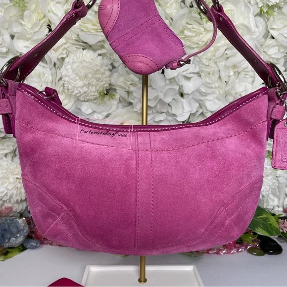 Y2K Vintage Pink Coach Soho Suede Hobo 9658 & Mini Soho Hobo Bag Charm 1659 SET - Picture 5 of 16